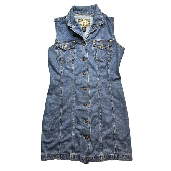 Vintage Express Shirt Dress Womens Large Blue Denim Button Front Made USA 90s